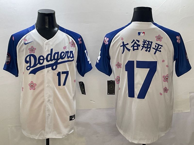 Men Los Angeles Dodgers #17 Ohtani White Blue Sakura Edition 2025 Nike MLB Jersey style 4->los angeles dodgers->MLB Jersey